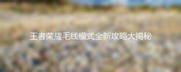 王者荣耀毛线模式全新攻略大揭秘