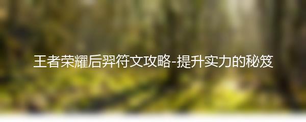 王者荣耀后羿符文攻略-提升实力的秘笈