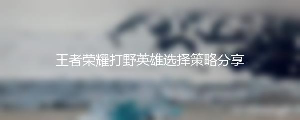 王者荣耀打野英雄选择策略分享