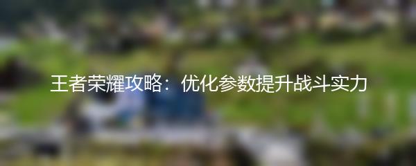 王者荣耀攻略：优化参数提升战斗实力