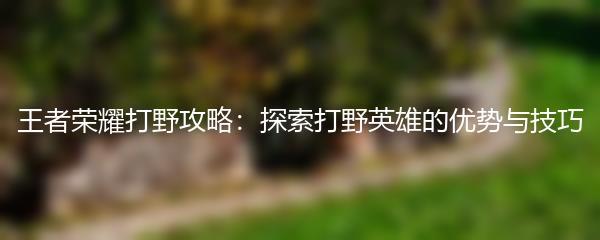 王者荣耀打野攻略：探索打野英雄的优势与技巧