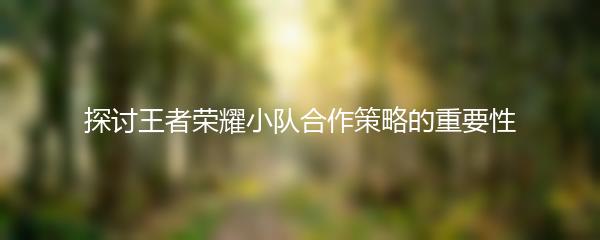 探讨王者荣耀小队合作策略的重要性