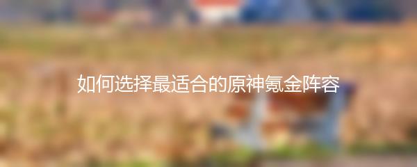 如何选择最适合的原神氪金阵容