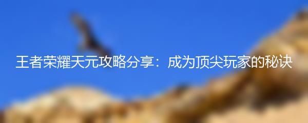 王者荣耀天元攻略分享：成为顶尖玩家的秘诀