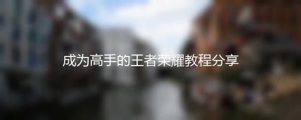 成为高手的王者荣耀教程分享