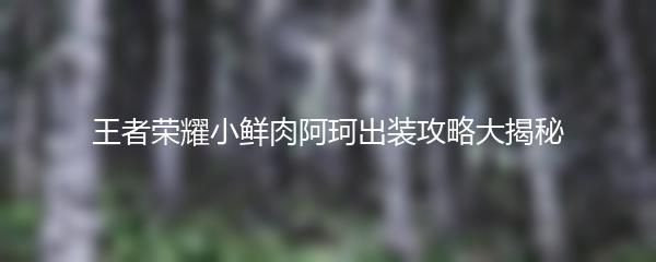 王者荣耀小鲜肉阿珂出装攻略大揭秘