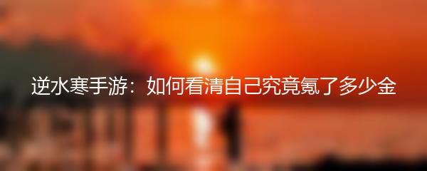 逆水寒手游：如何看清自己究竟氪了多少金