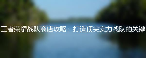 王者荣耀战队商店攻略：打造顶尖实力战队的关键