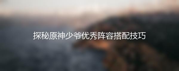 探秘原神少爷优秀阵容搭配技巧