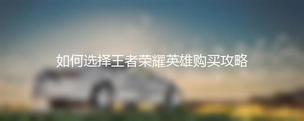 如何选择王者荣耀英雄购买攻略
