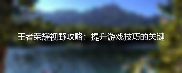 王者荣耀视野攻略：提升游戏技巧的关键