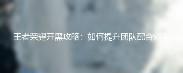 王者荣耀开黑攻略：如何提升团队配合效率