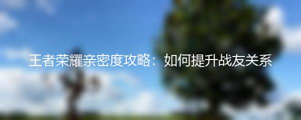 王者荣耀亲密度攻略：如何提升战友关系