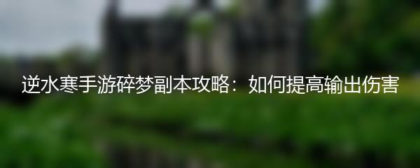 逆水寒手游碎梦副本攻略：如何提高输出伤害