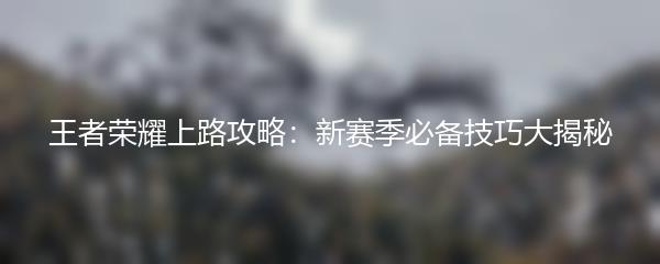 王者荣耀上路攻略：新赛季必备技巧大揭秘