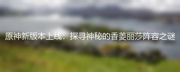 原神新版本上线：探寻神秘的香菱丽莎阵容之谜