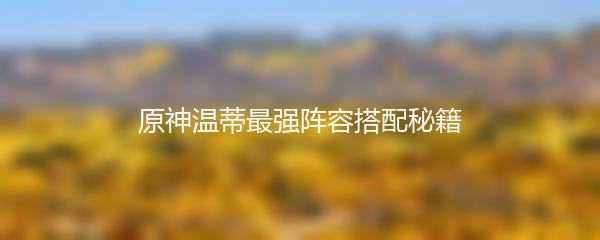 原神温蒂最强阵容搭配秘籍