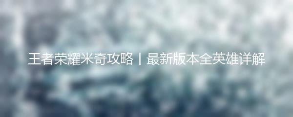 王者荣耀米奇攻略丨最新版本全英雄详解