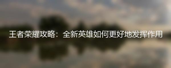 王者荣耀攻略：全新英雄如何更好地发挥作用