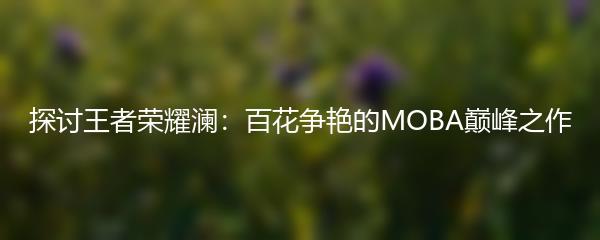 探讨王者荣耀澜：百花争艳的MOBA巅峰之作