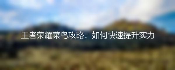 王者荣耀菜鸟攻略：如何快速提升实力