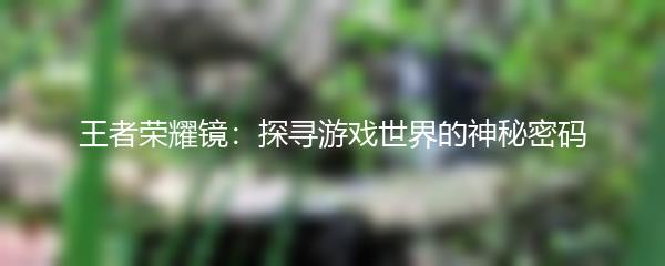 王者荣耀镜：探寻游戏世界的神秘密码