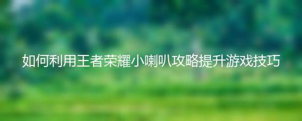 如何利用王者荣耀小喇叭攻略提升游戏技巧