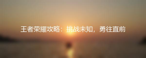 王者荣耀攻略：挑战未知，勇往直前