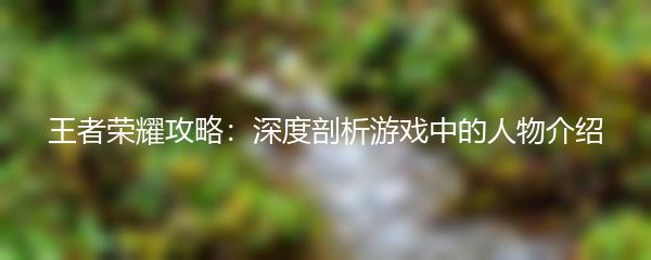 王者荣耀攻略：深度剖析游戏中的人物介绍