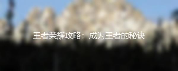 王者荣耀攻略：成为王者的秘诀