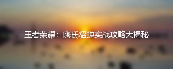 王者荣耀：嗨氏貂蝉实战攻略大揭秘
