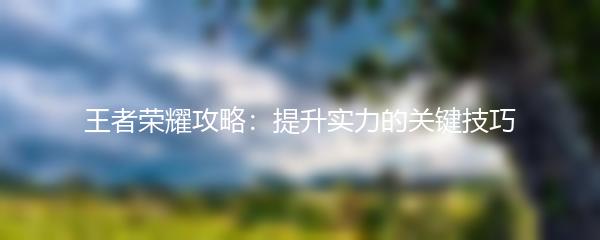 王者荣耀攻略：提升实力的关键技巧