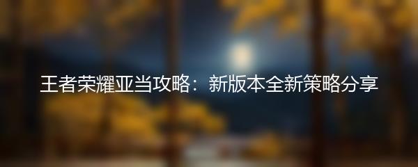 王者荣耀亚当攻略：新版本全新策略分享