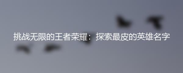 挑战无限的王者荣耀：探索最皮的英雄名字