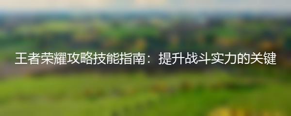 王者荣耀攻略技能指南：提升战斗实力的关键