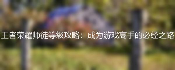 王者荣耀师徒等级攻略：成为游戏高手的必经之路