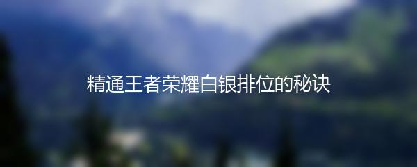 精通王者荣耀白银排位的秘诀