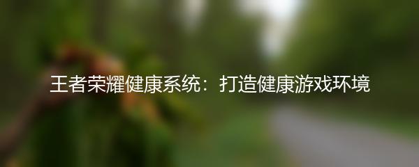 王者荣耀健康系统：打造健康游戏环境