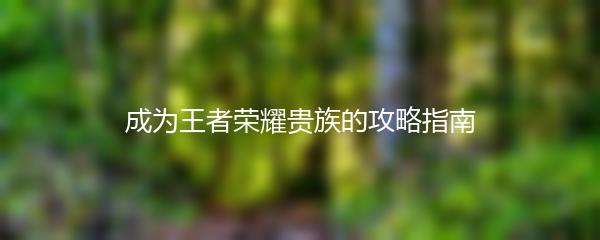 成为王者荣耀贵族的攻略指南