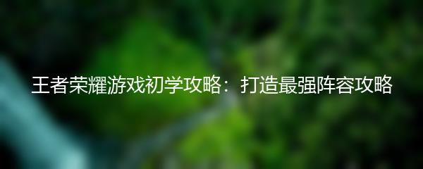 王者荣耀游戏初学攻略：打造最强阵容攻略