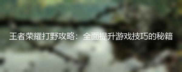 王者荣耀打野攻略：全面提升游戏技巧的秘籍