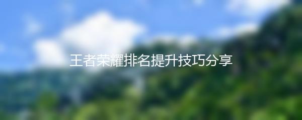 王者荣耀排名提升技巧分享