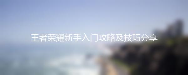 王者荣耀新手入门攻略及技巧分享