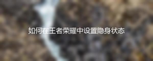 如何在王者荣耀中设置隐身状态