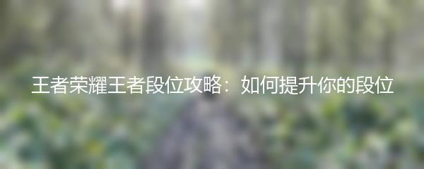 王者荣耀王者段位攻略：如何提升你的段位