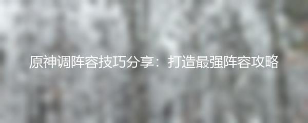 原神调阵容技巧分享：打造最强阵容攻略