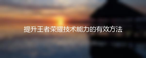 提升王者荣耀技术能力的有效方法
