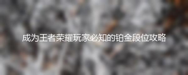 成为王者荣耀玩家必知的铂金段位攻略