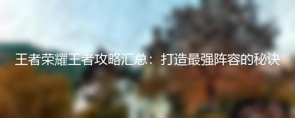 王者荣耀王者攻略汇总：打造最强阵容的秘诀