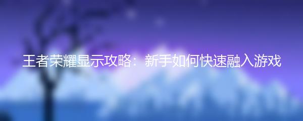 王者荣耀显示攻略：新手如何快速融入游戏